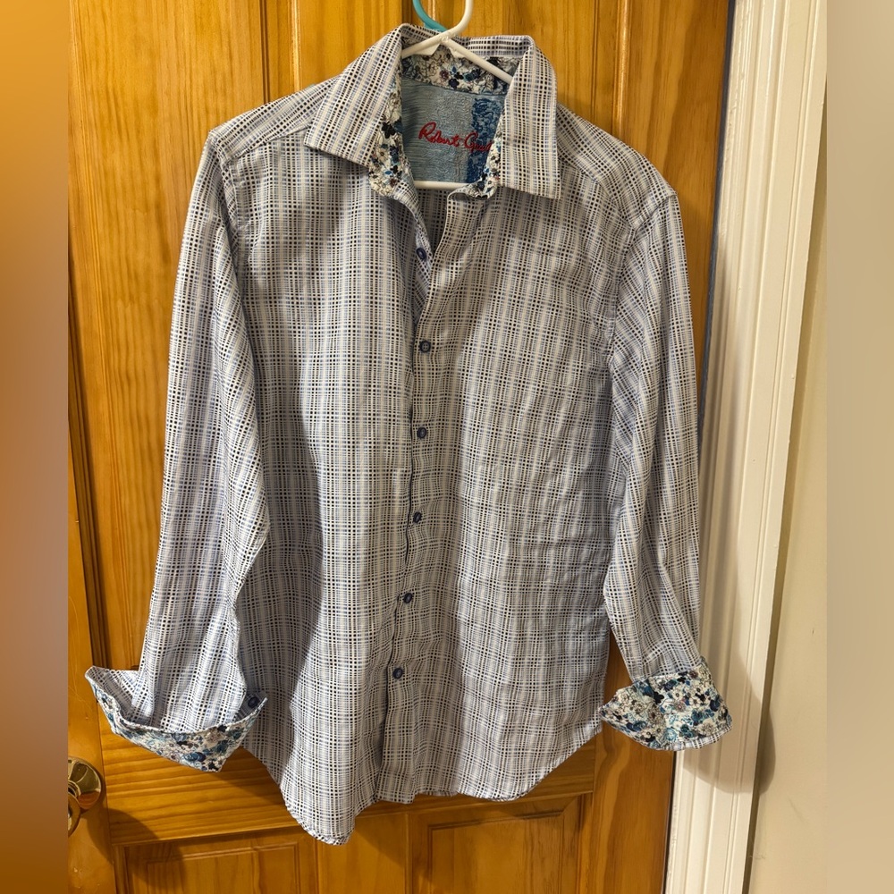Robert Graham White and Blue Plaid Men's Shirt